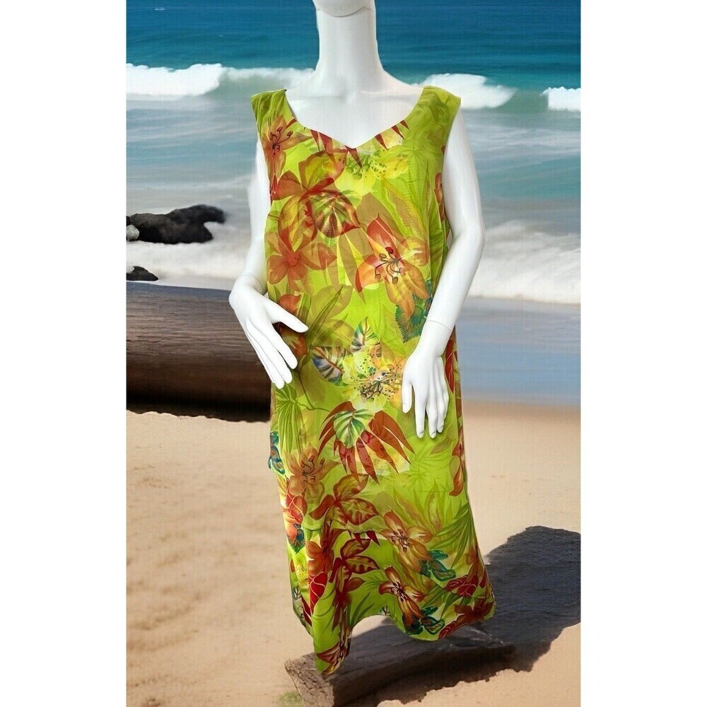 Studio One Maxi Asymmetrical Dress Woman 16W Green Beach Coastal Fairy Grunge